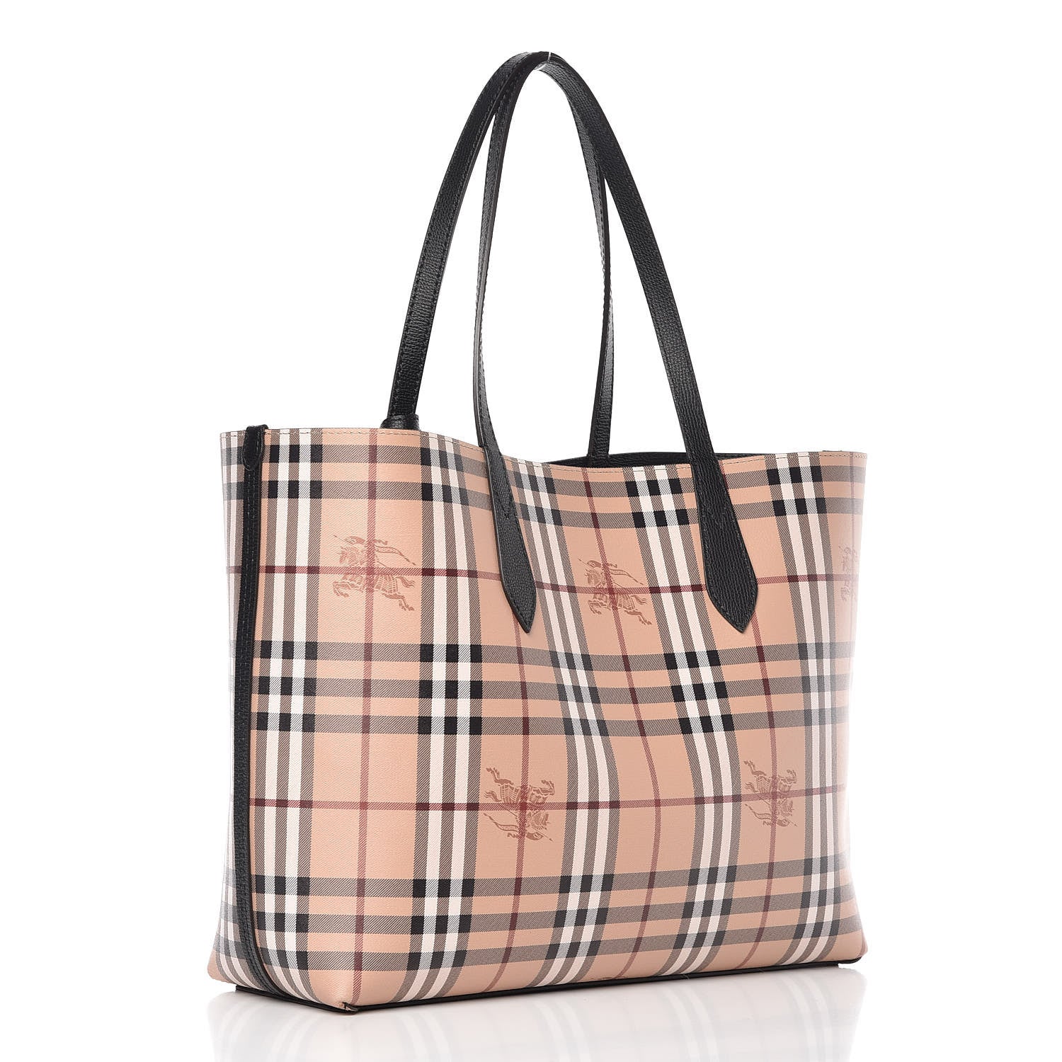 Burberry Grainy Calfskin Haymarket Check Medium Reversible Tote Black 6 of 19