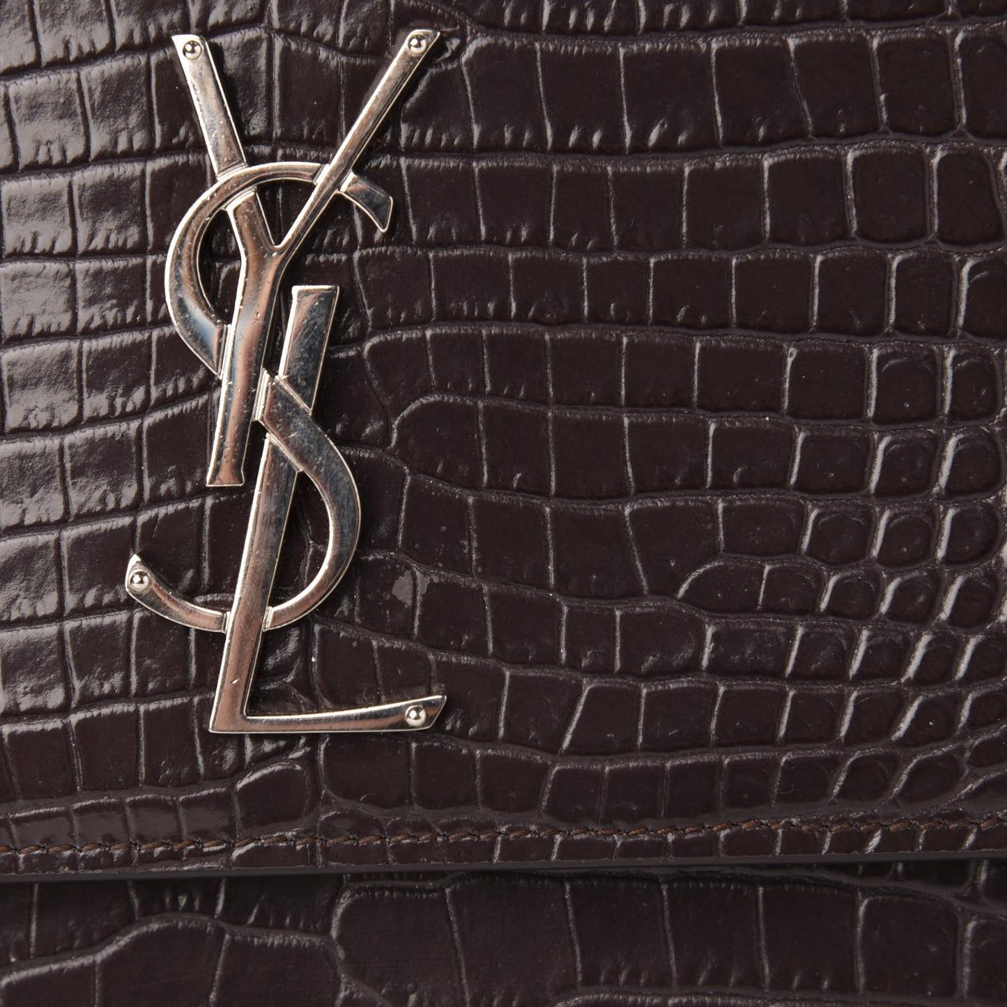 Calfskin Crocodile Embossed Medium Monogram Sunset Brown