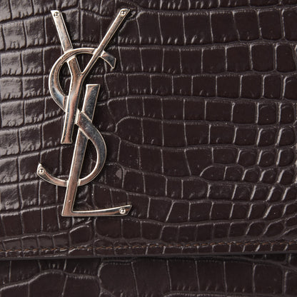 Saint Laurent Calfskin Crocodile Embossed Medium Monogram Sunset Brown 10 of 12