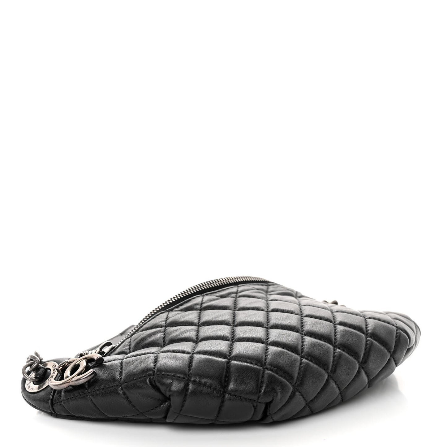 Lambskin Quilted Banane Waist Bag Fanny Pack Black