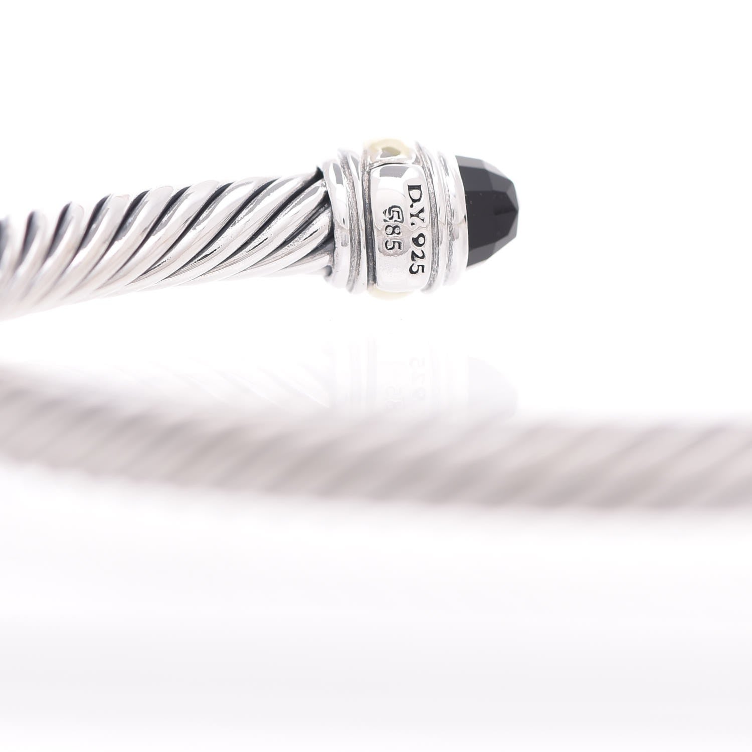 David Yurman Sterling Silver 14K Yellow Gold Black Onyx 5mm Cable Classics Bracelet 4 of 5
