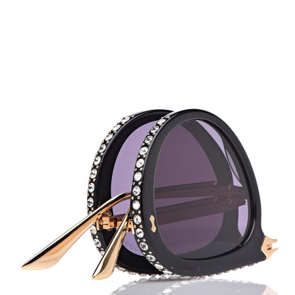 Gucci Acetate Crystal Foldable Aviator Sunglasses GG0307S Black 10 of 11