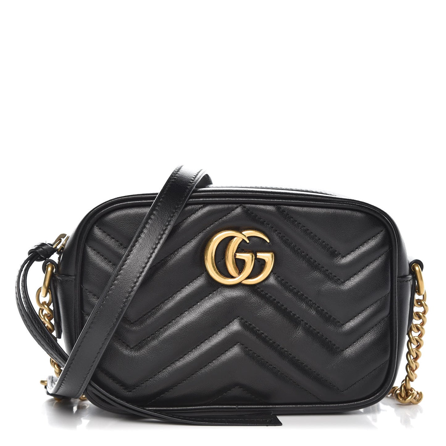 Calfskin Matelasse Mini GG Marmont Chain Shoulder Bag Black