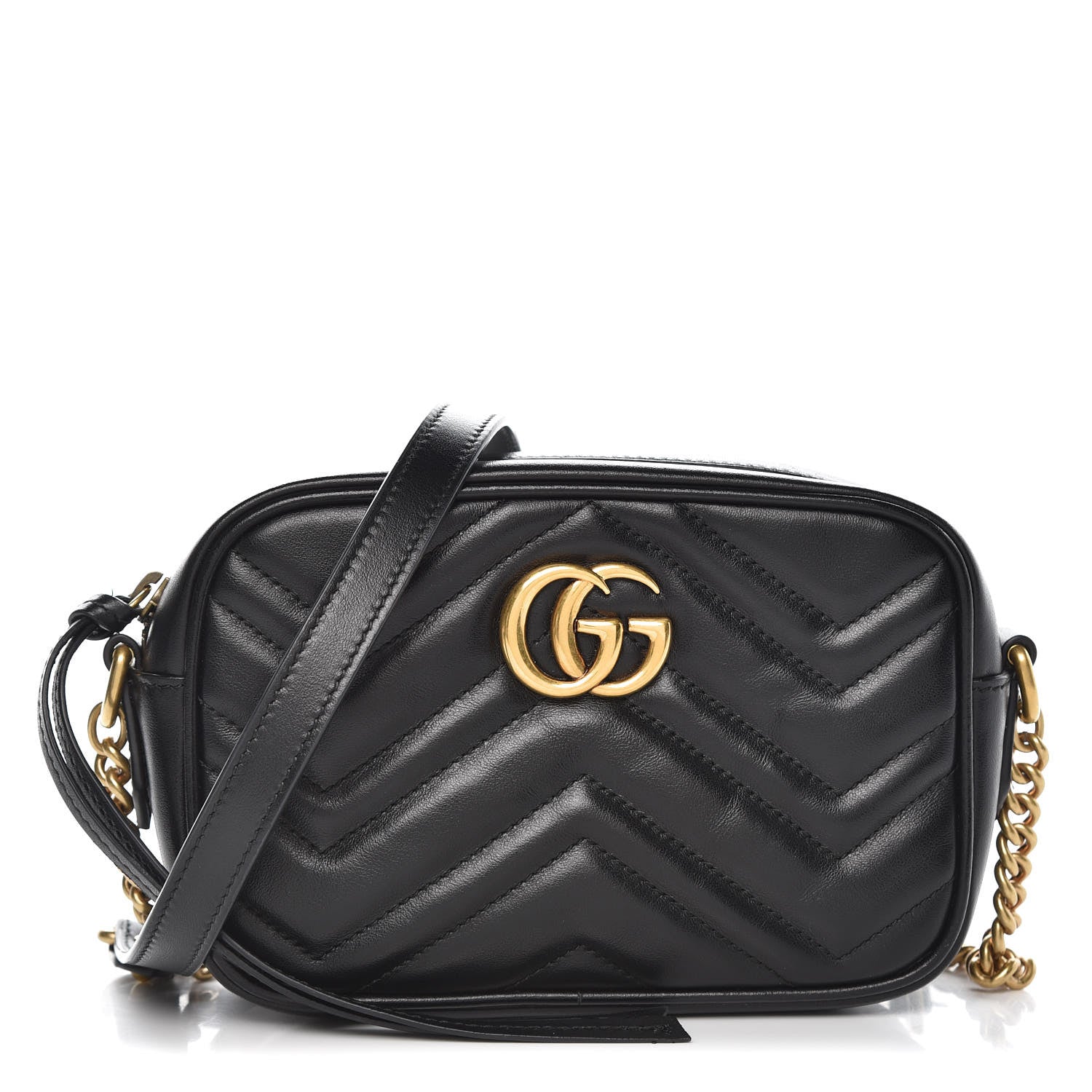 Gucci Calfskin Matelasse Mini GG Marmont Chain Shoulder Bag Black 1 of 9