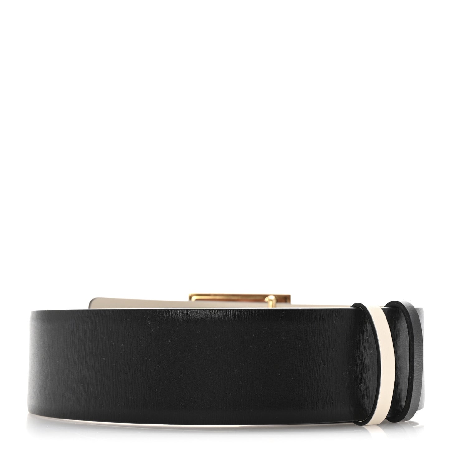 Glossy Calfskin Crystal One Stud Reversible Belt 100 40 Black Light Ivory