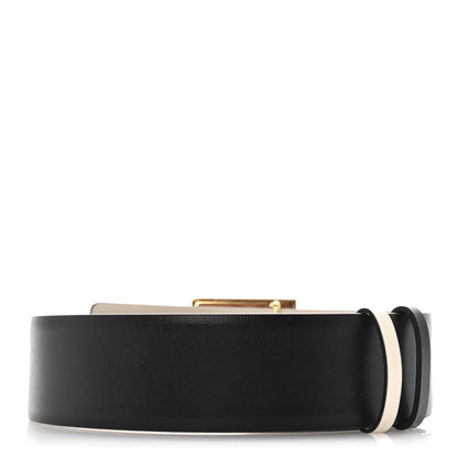 Valentino Garavani Glossy Calfskin Crystal One Stud Reversible Belt 100 40 Black Light Ivory 2 of 5