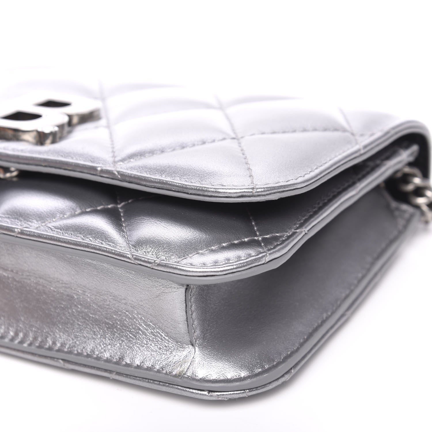 Balenciaga Metallic Calfskin Quilted Touch B Wallet On Chain Silver 8 of 8