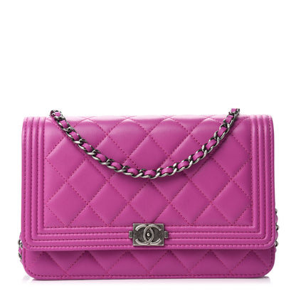 Chanel Lambskin Quilted Boy Wallet On Chain WOC Dark Pink 1 of 12