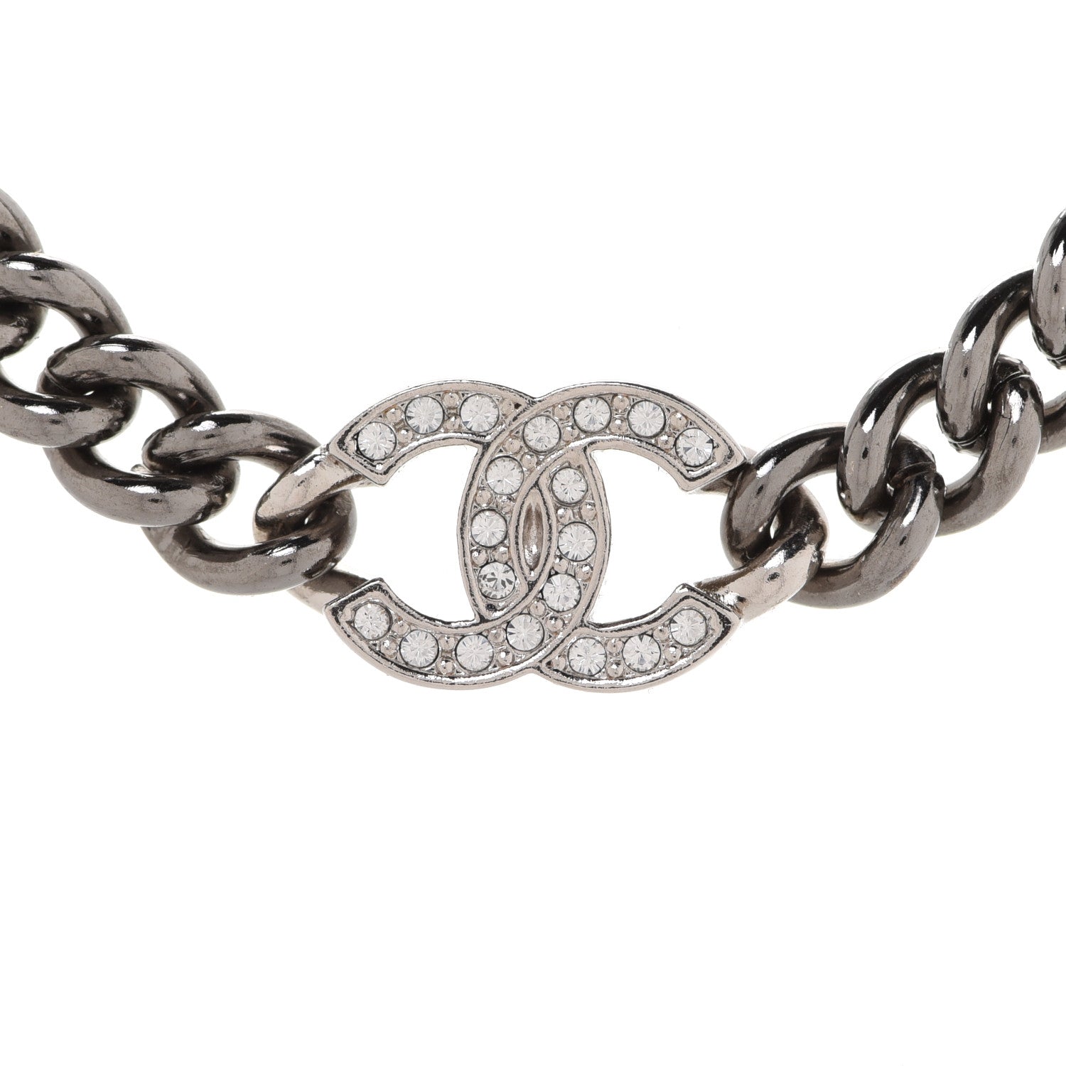 Chanel Ruthenium Crystal Chain CC Lucky Charms Choker Silver 4 of 6