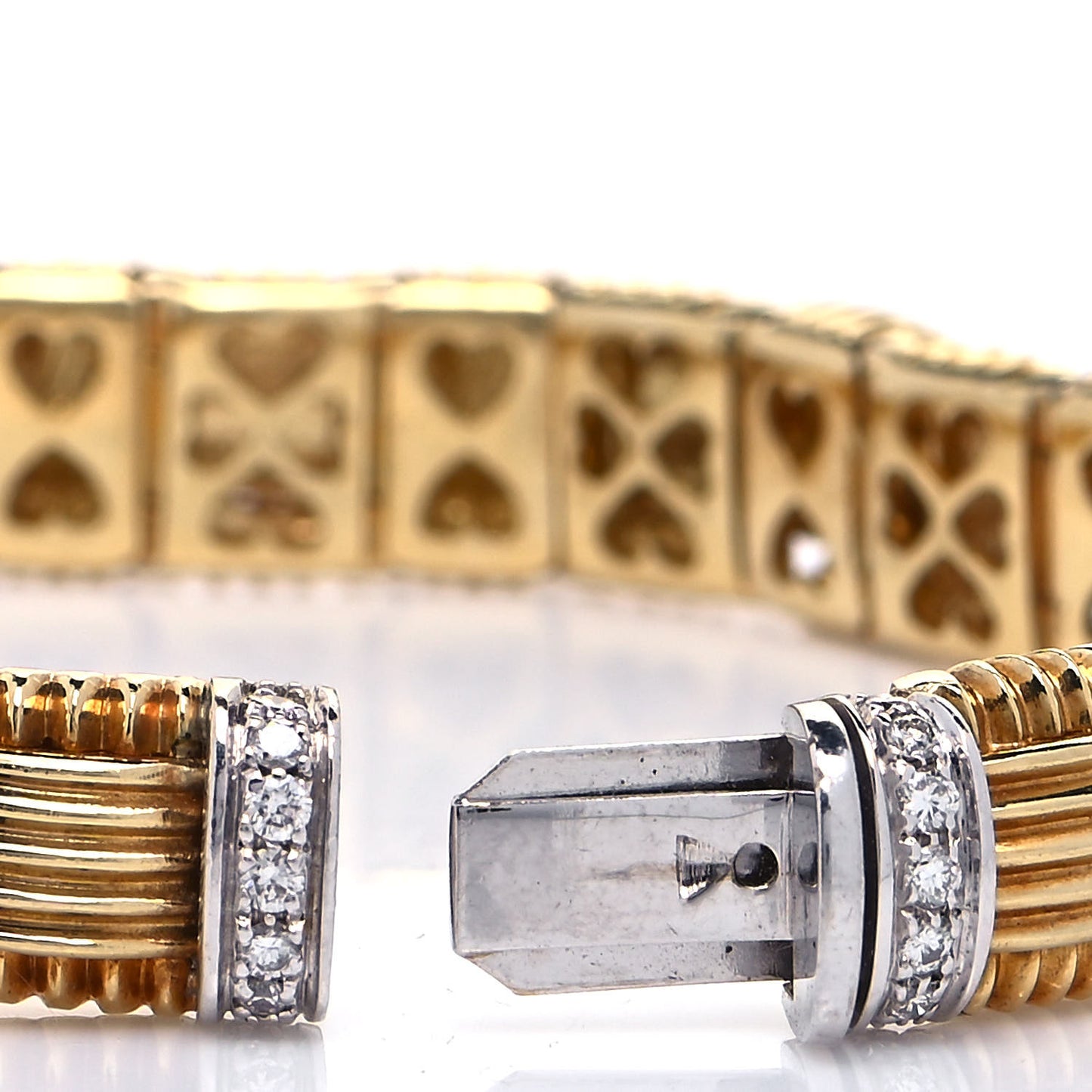 18K Yellow White Gold Diamond Appassionata Basket Weave Bracelet
