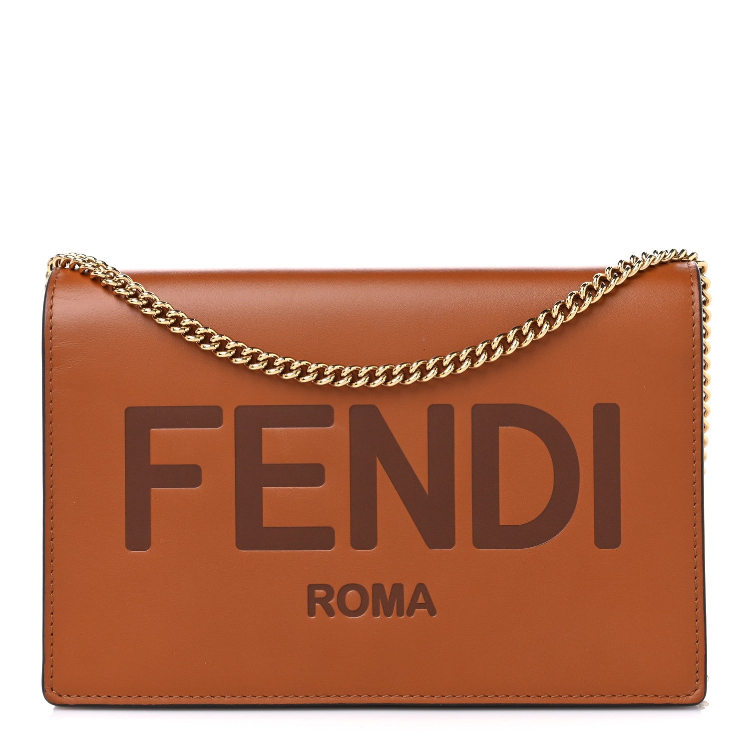 Fendi Vitello King Tamponato Logo Embossed Medium Wallet On Chain Cuoio 1 of 12