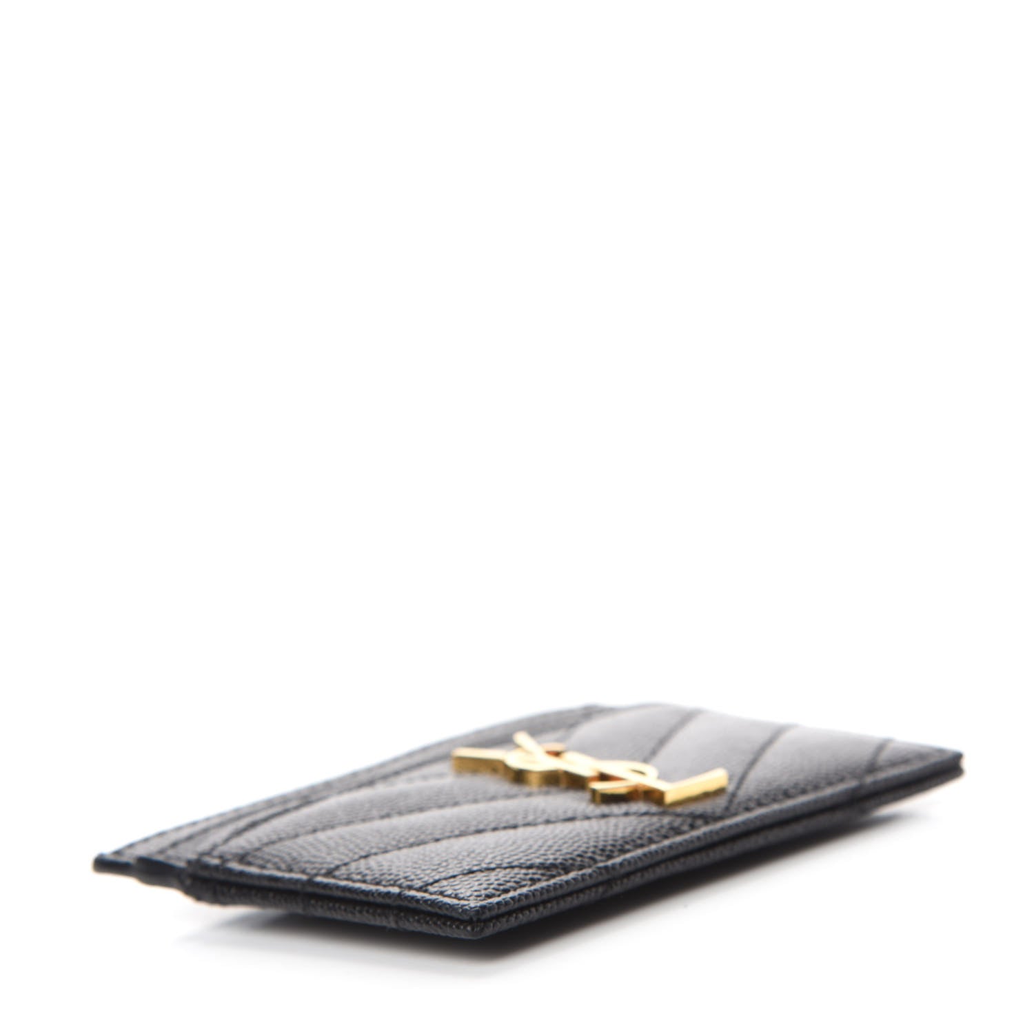 Saint Laurent Grain De Poudre Matelasse Chevron Monogram Credit Card Case Black 4 of 8