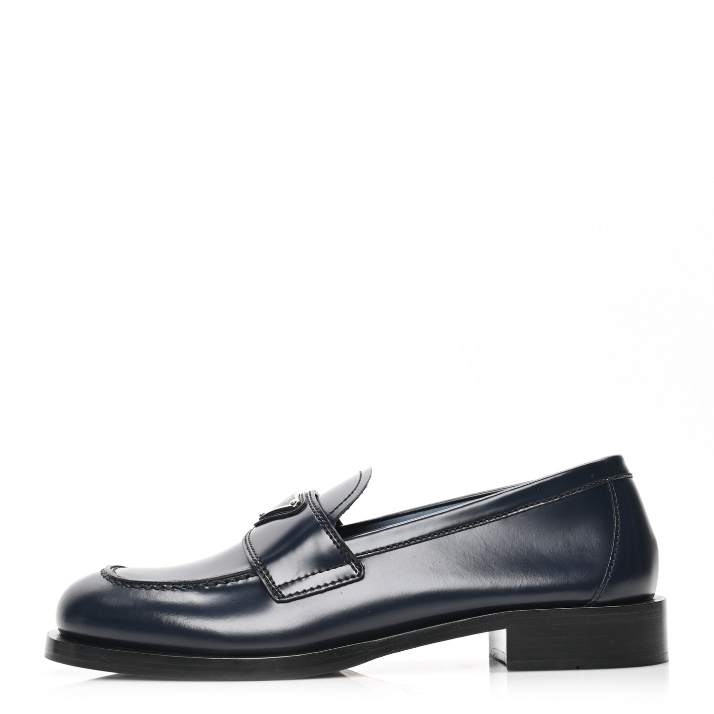 Brushed Calfskin Metal Triangle Logo 20mm Loafers 38.5 Blue