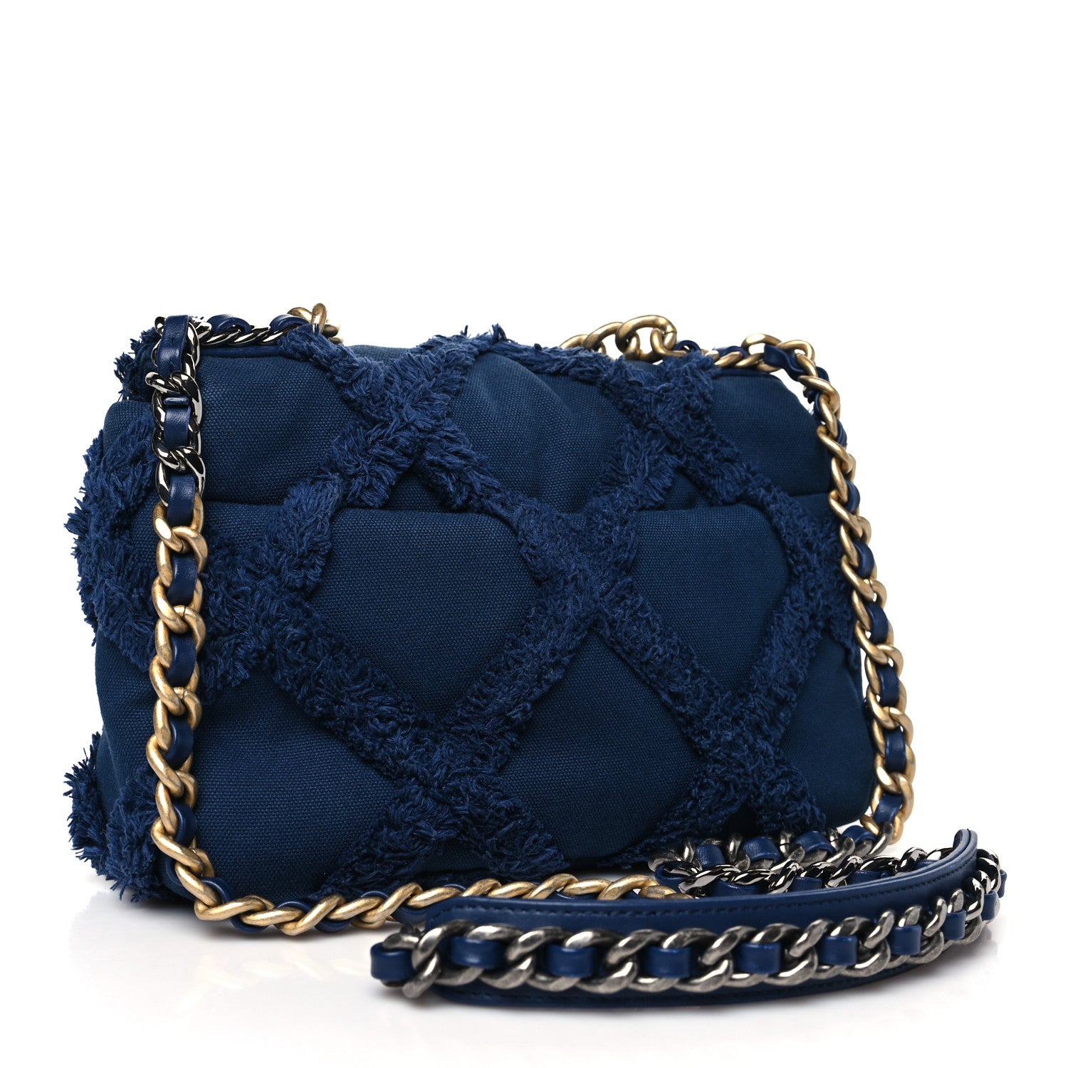 Chanel Cotton Canvas Quilted Medium Chanel 19 Flap Navy Blue 3 of 10