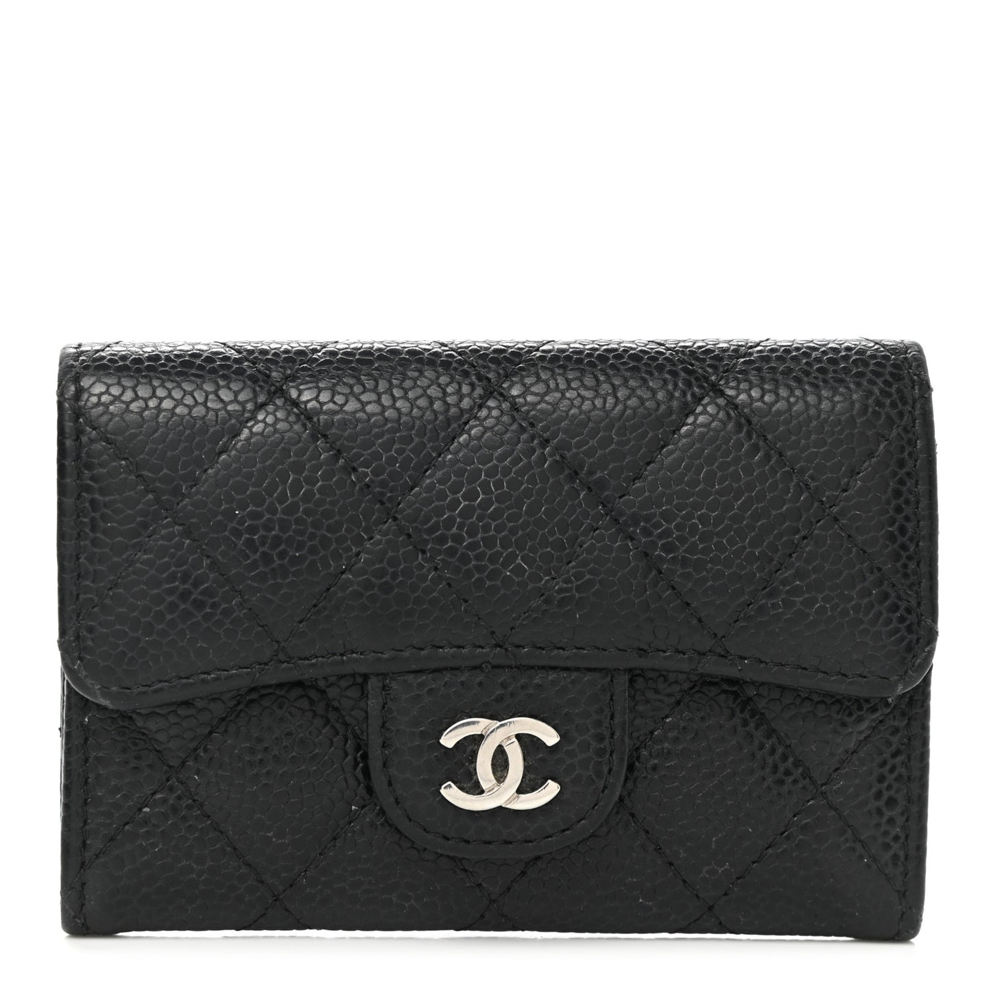 Caviar Quilted Flap Card Holder Black