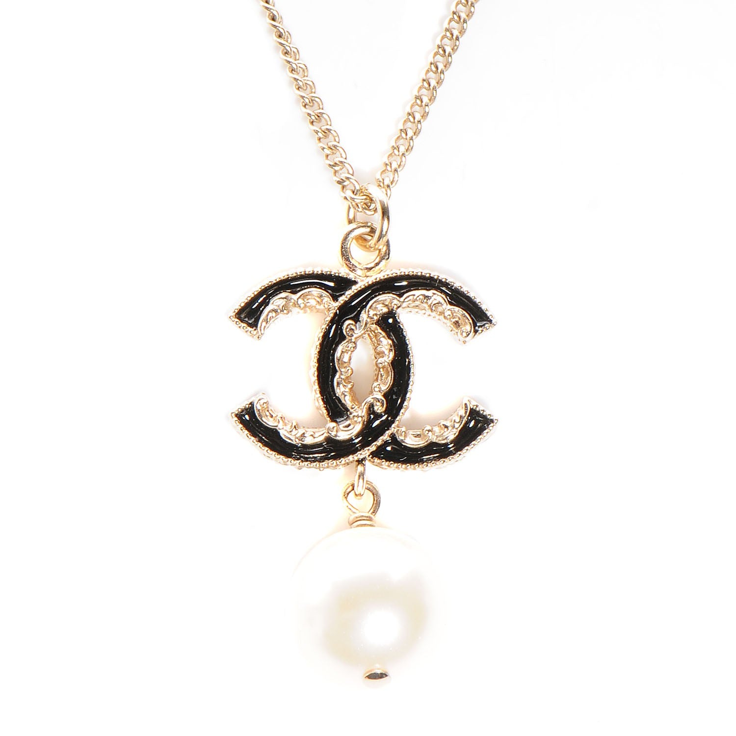 Chanel Enamel CC Pearl Drop Necklace Gold 1 of 3