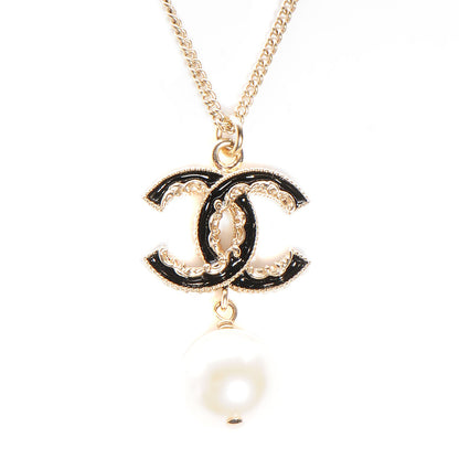 Chanel Enamel CC Pearl Drop Necklace Gold 1 of 3