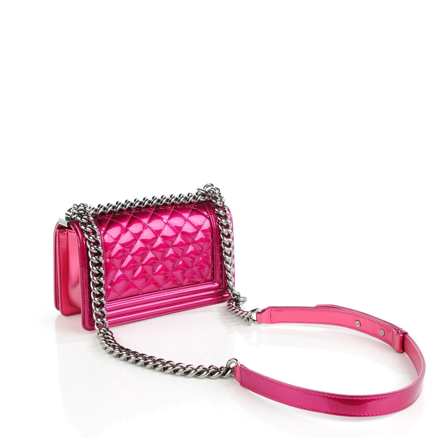 Metallic Patent Calfskin Quilted Small Boy Flap Pink