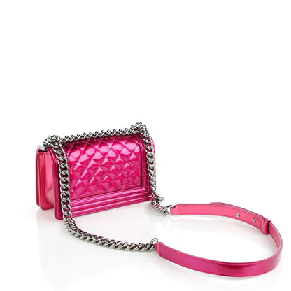 Chanel Metallic Patent Calfskin Quilted Small Boy Flap Pink 2 of 7