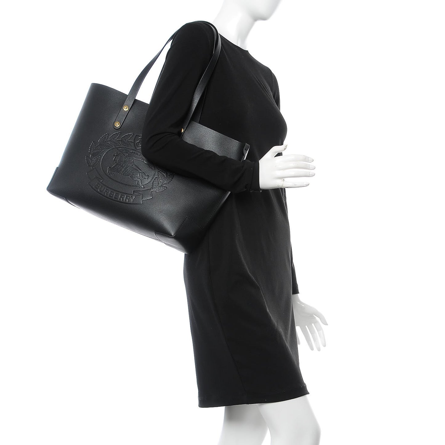 Calfskin Crest Embossed Small Tote Black