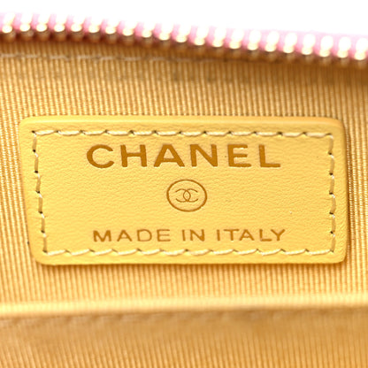Chanel Lambskin Quilted Zip Around Coin Purse Wallet Pink Yellow 6 of 12