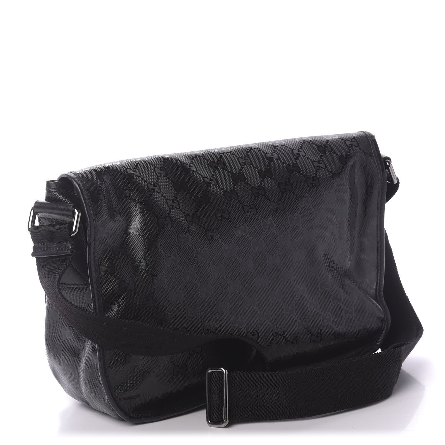 Gucci Imprime Monogram Medium Double Buckle Flap Messenger Bag Black 2 of 9