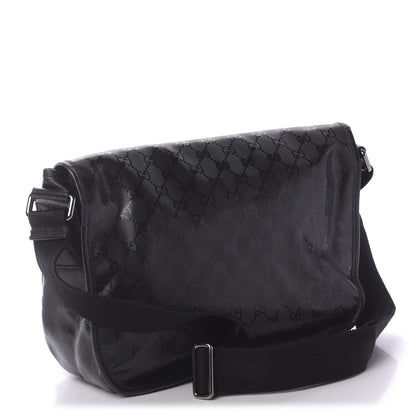 Gucci Imprime Monogram Medium Double Buckle Flap Messenger Bag Black 2 of 9