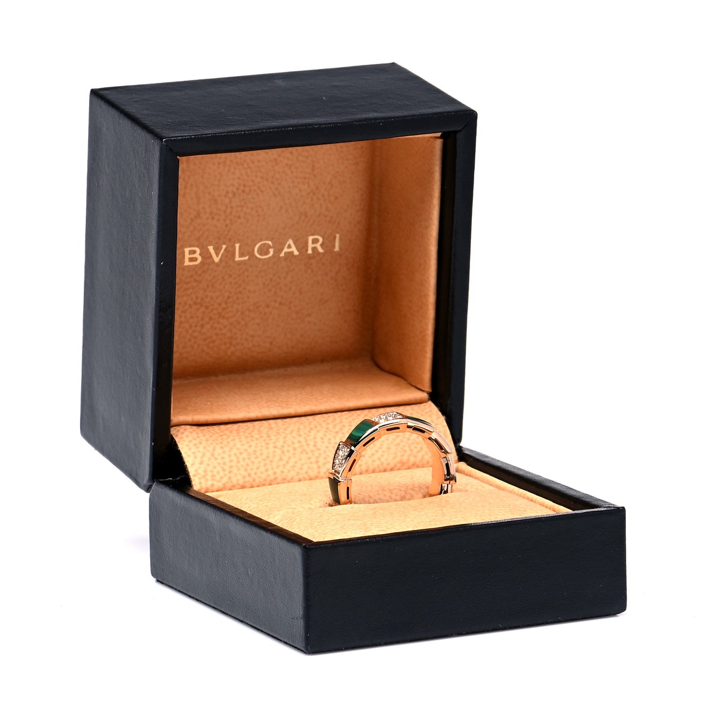 18K Rose Gold Diamond Malachite 6mm Serpenti Viper Band Ring 54 6.75