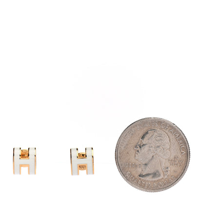 Hermes Rose Gold Lacquered Mini Pop H Earrings White 2 of 4