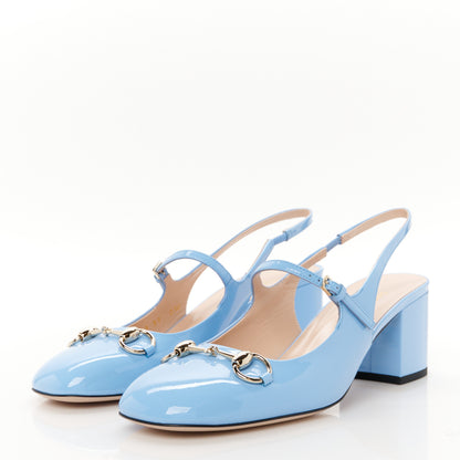 Gucci Vernice Crystal Horsebit Charlotte 42mm Slingback Pumps 39 Glacial Blue 4 of 10