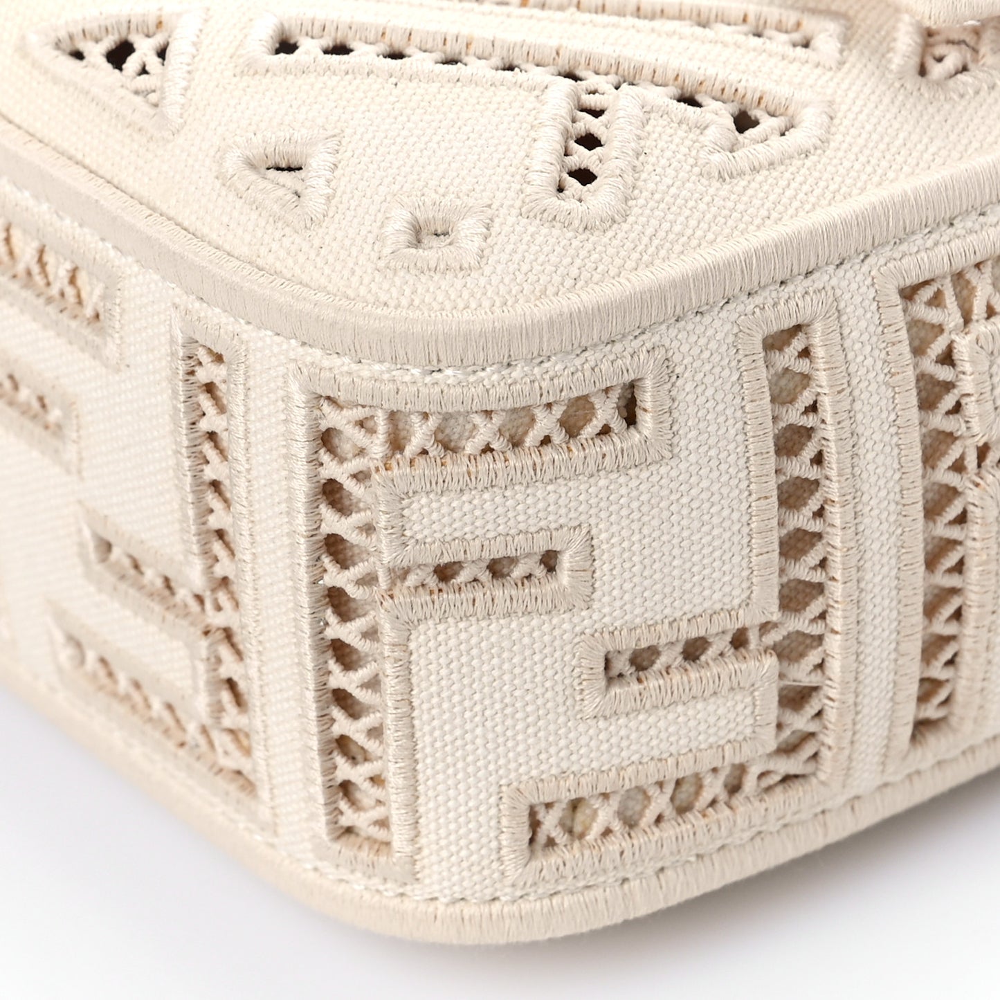 Canvas Cuoio Agata FF Ajour Embroidered Baguette Grezzo Cuoio