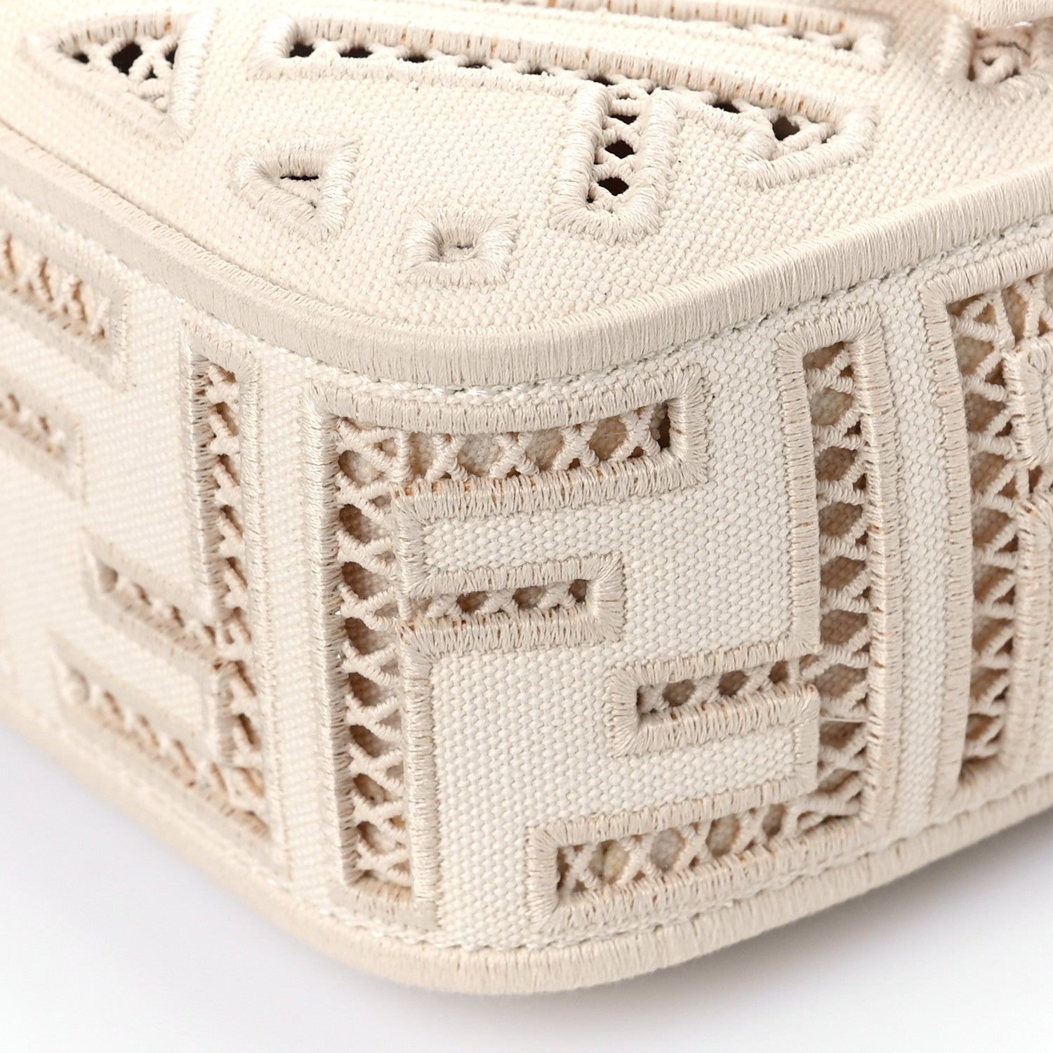 Fendi Canvas Cuoio Agata FF Ajour Embroidered Baguette Grezzo Cuoio 8 of 9