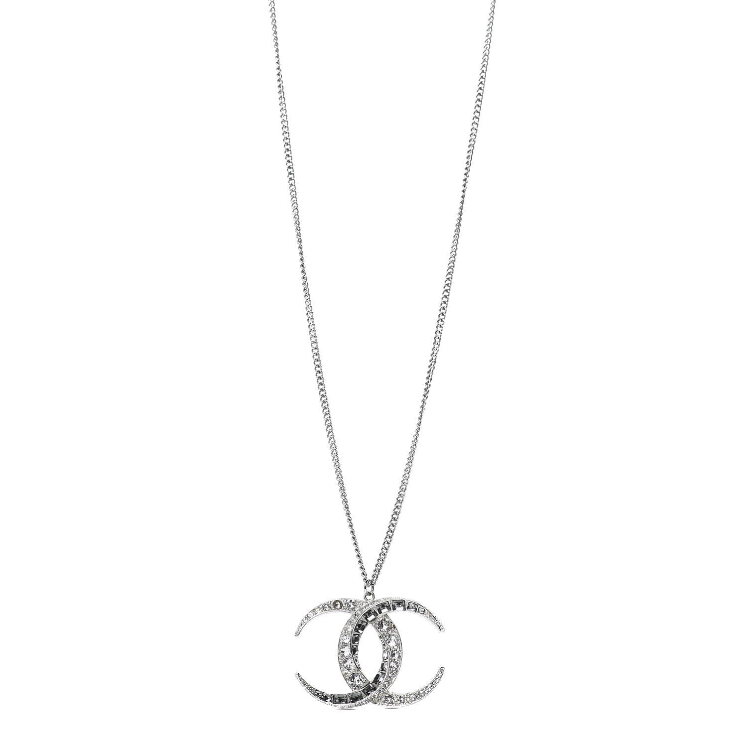Chanel Baguette Crystal Moon CC Necklace Silver 1 of 7
