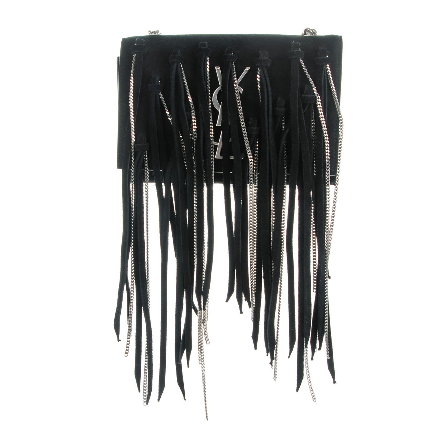 Suede Fringe Chain Small Monogram Satchel Black
