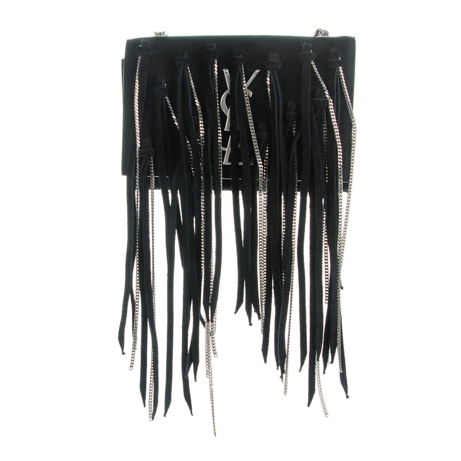 Saint Laurent Suede Fringe Chain Small Monogram Satchel Black 1 of 6