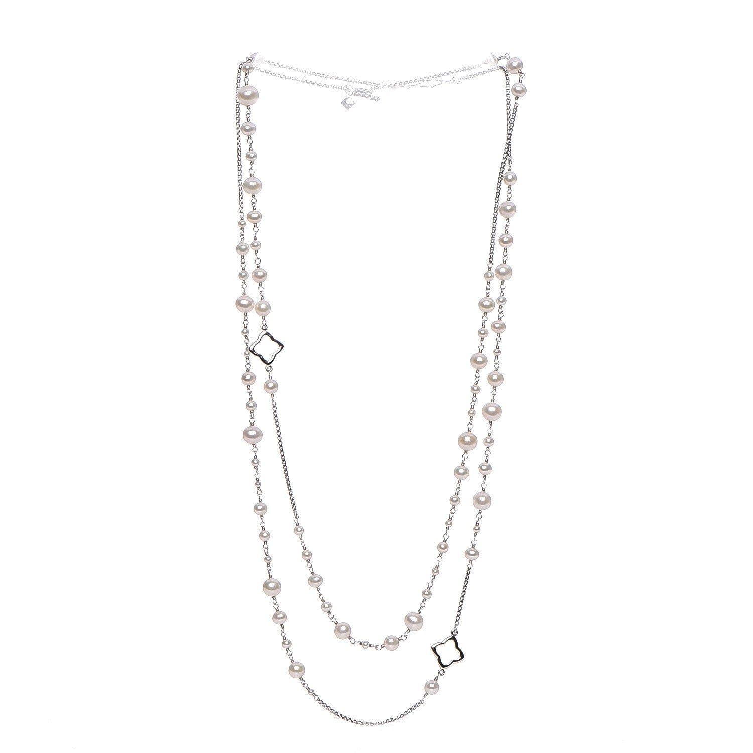 David Yurman Sterling Silver Pearl 7.5mm Quatrefoil Long Chain Necklace 3 of 6