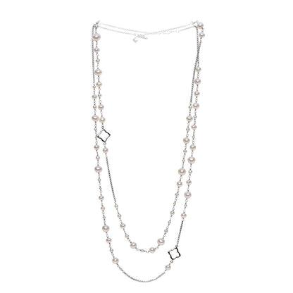 David Yurman Sterling Silver Pearl 7.5mm Quatrefoil Long Chain Necklace 3 of 6