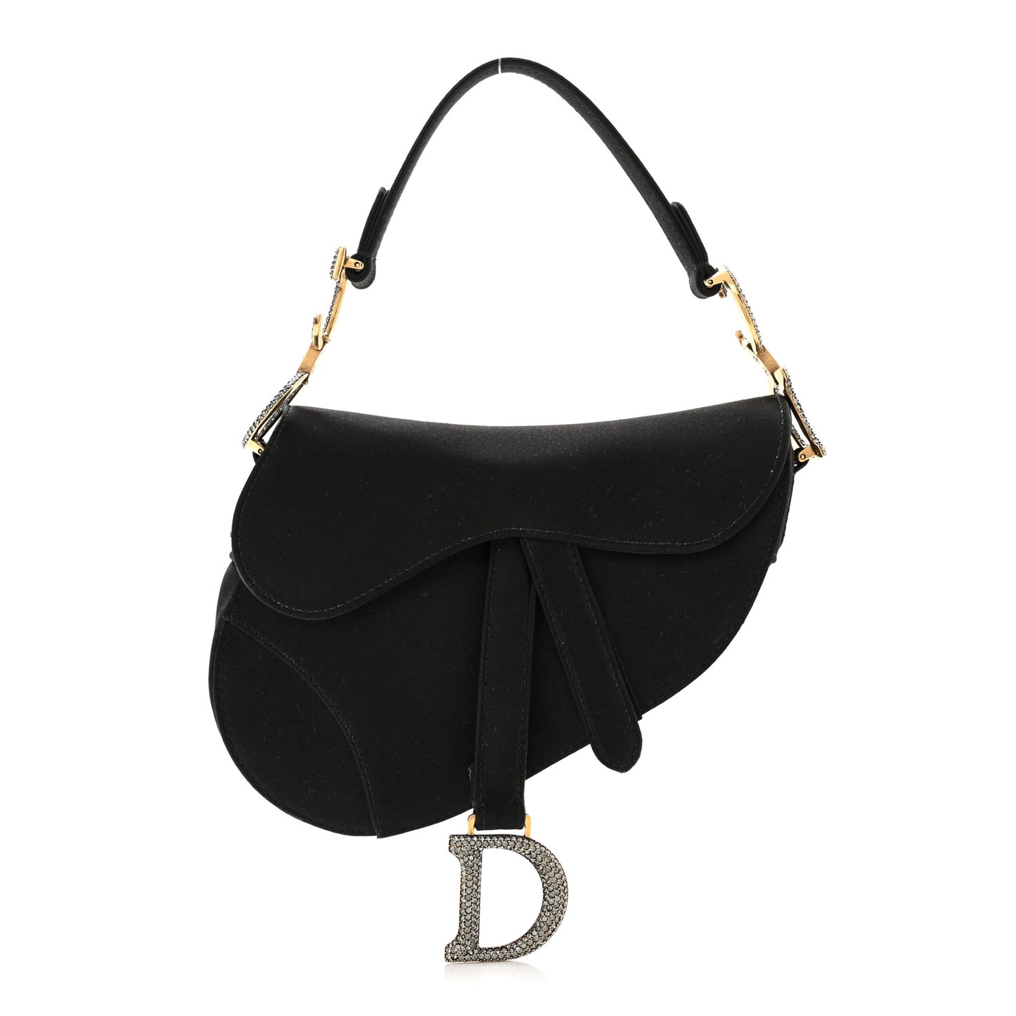Satin Crystal Mini Saddle Bag Black