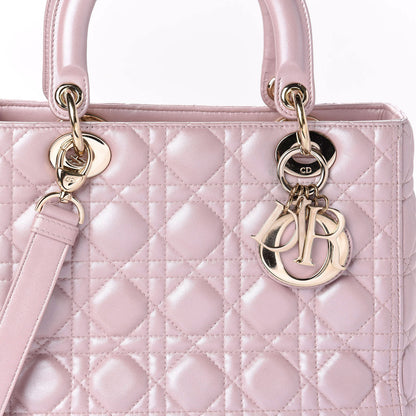 Christian Dior Pearly Lambskin Cannage Medium Lady Dior Lotus 15 of 15