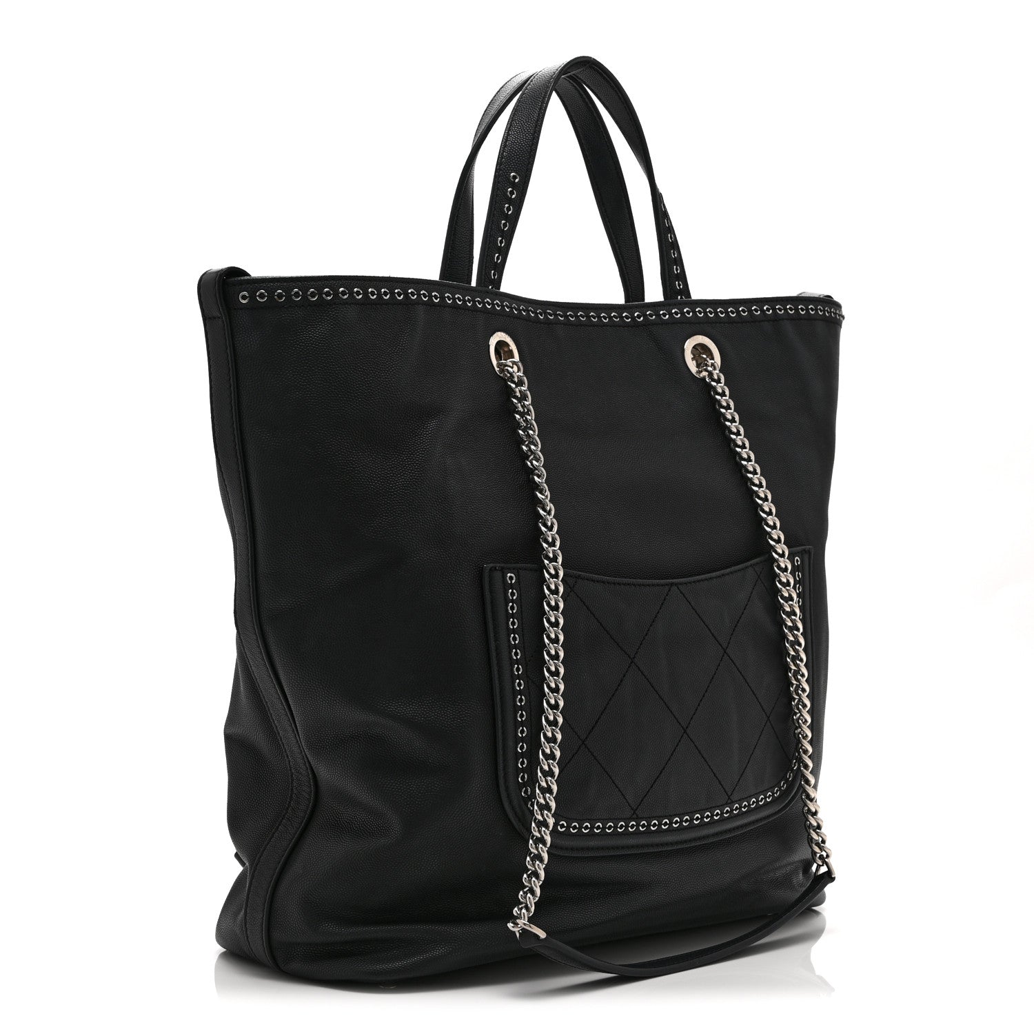 Chanel Grained Calfskin Large Coco Eyelets Shopping Tote Black 3 of 10