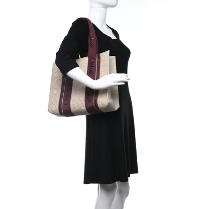 Chloe Cotton Calfskin Embroidered Medium Woody Ribbon Tote Burgundy 3 of 10