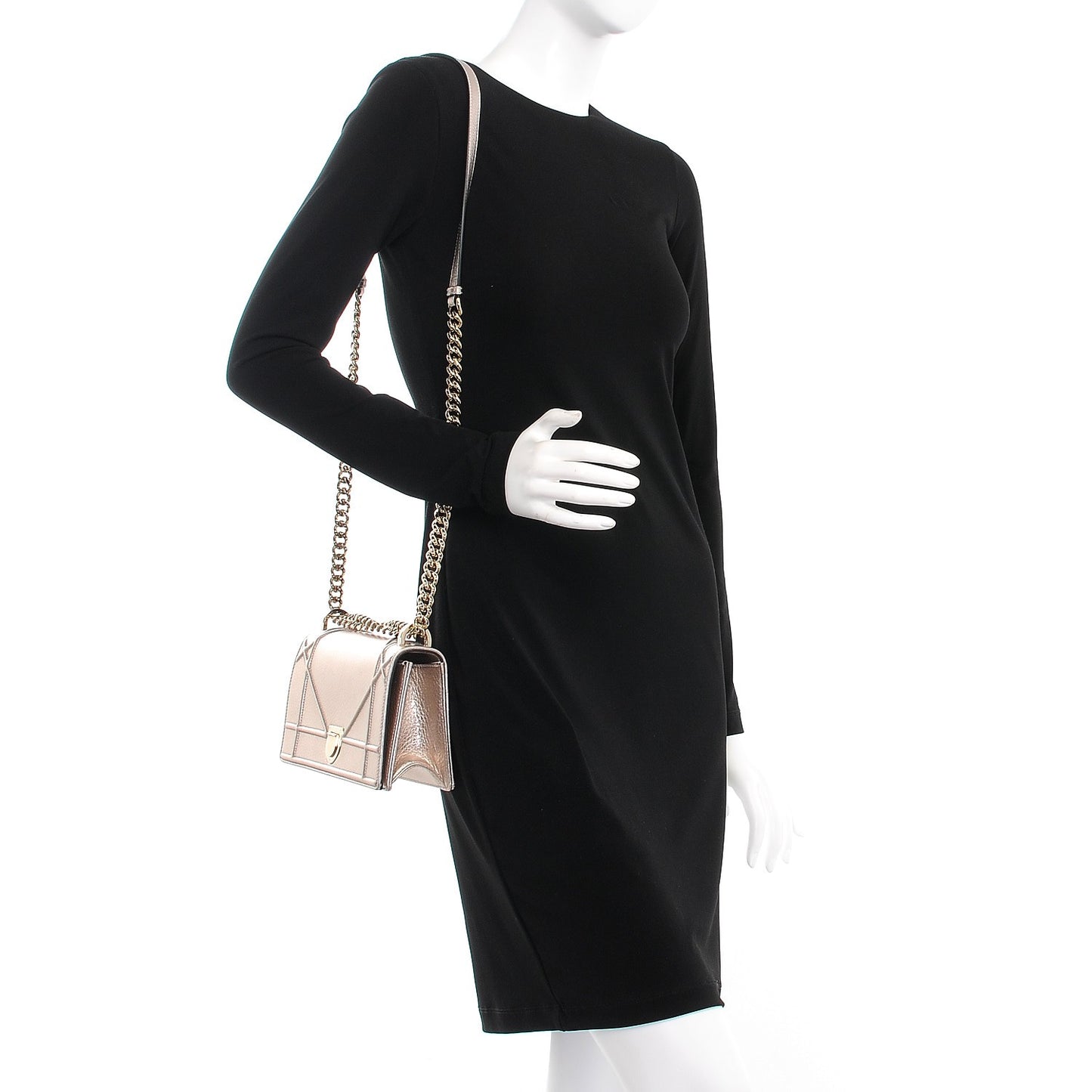 Metallic Grained Calfskin Small Diorama Flap Bag Copper