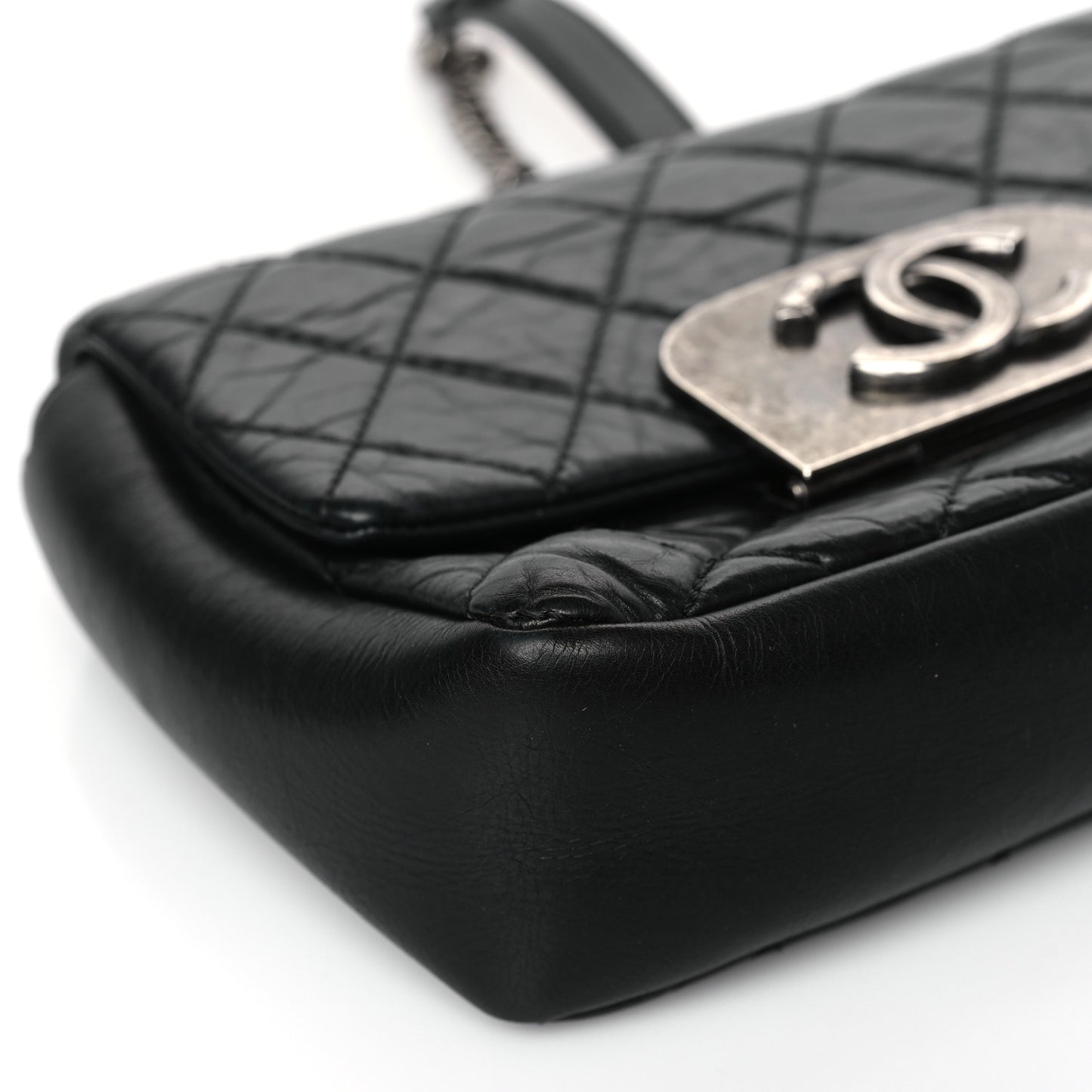 Aged Calfskin Quilted CC Square Flap Black