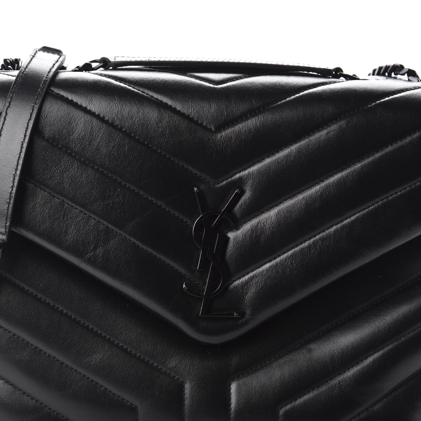 Calfskin Y Quilted Monogram Medium Loulou Chain Satchel Black