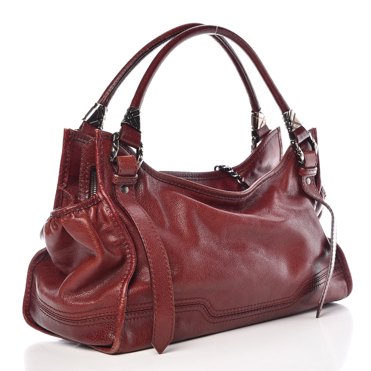 Burberry Calfskin Ashmore Tote Burgundy 3 of 17