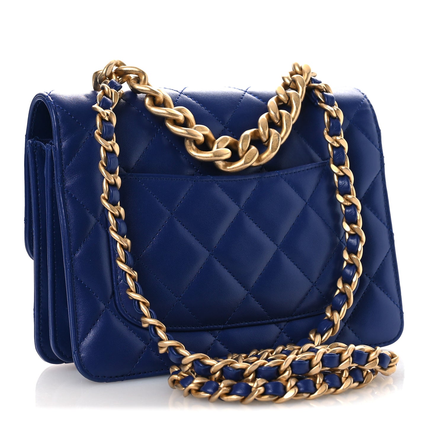 Calfskin Quilted Small Dual Handle Chain Flap Bag  Blue
