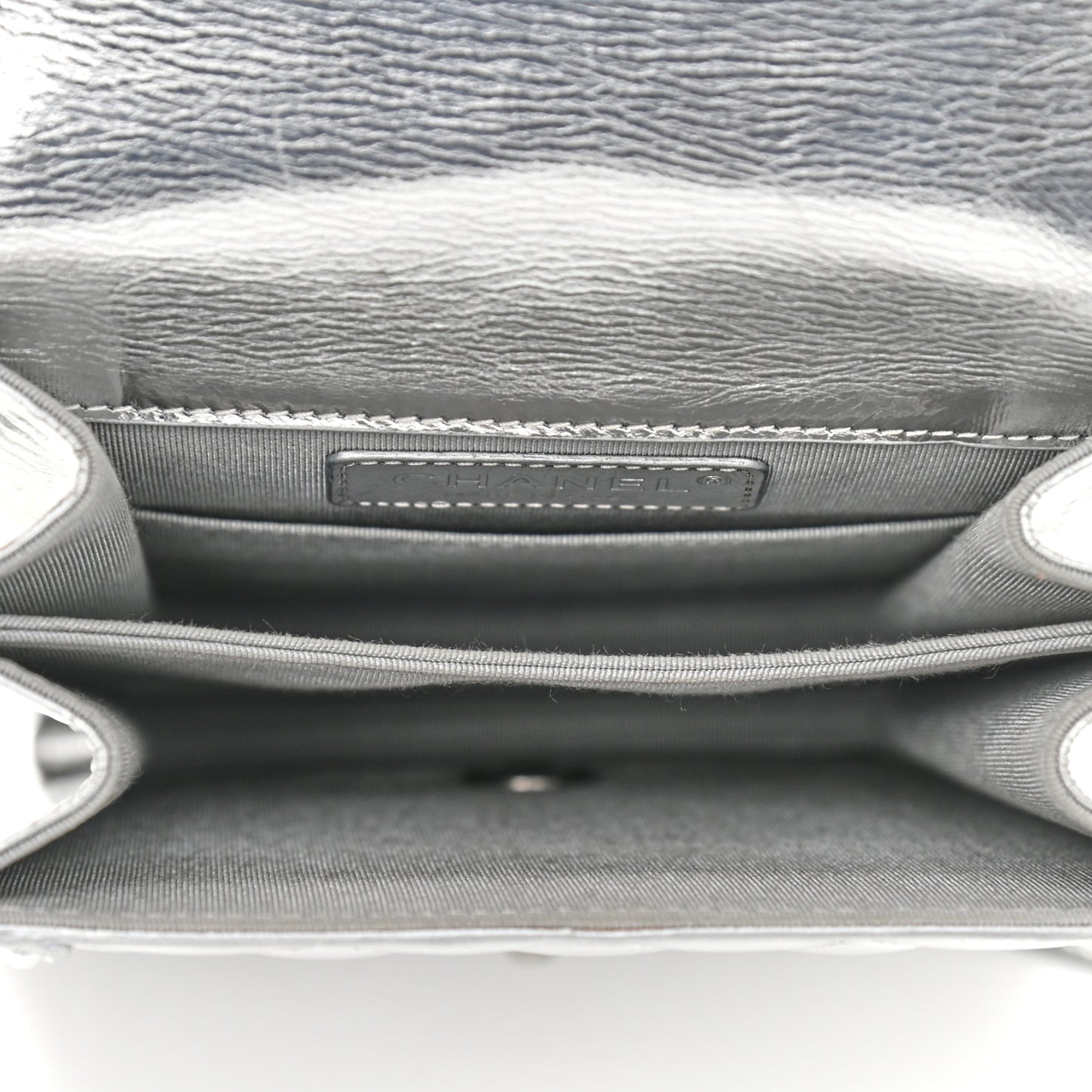 Metallic Goatskin Quilted North South Boy Flap Silver