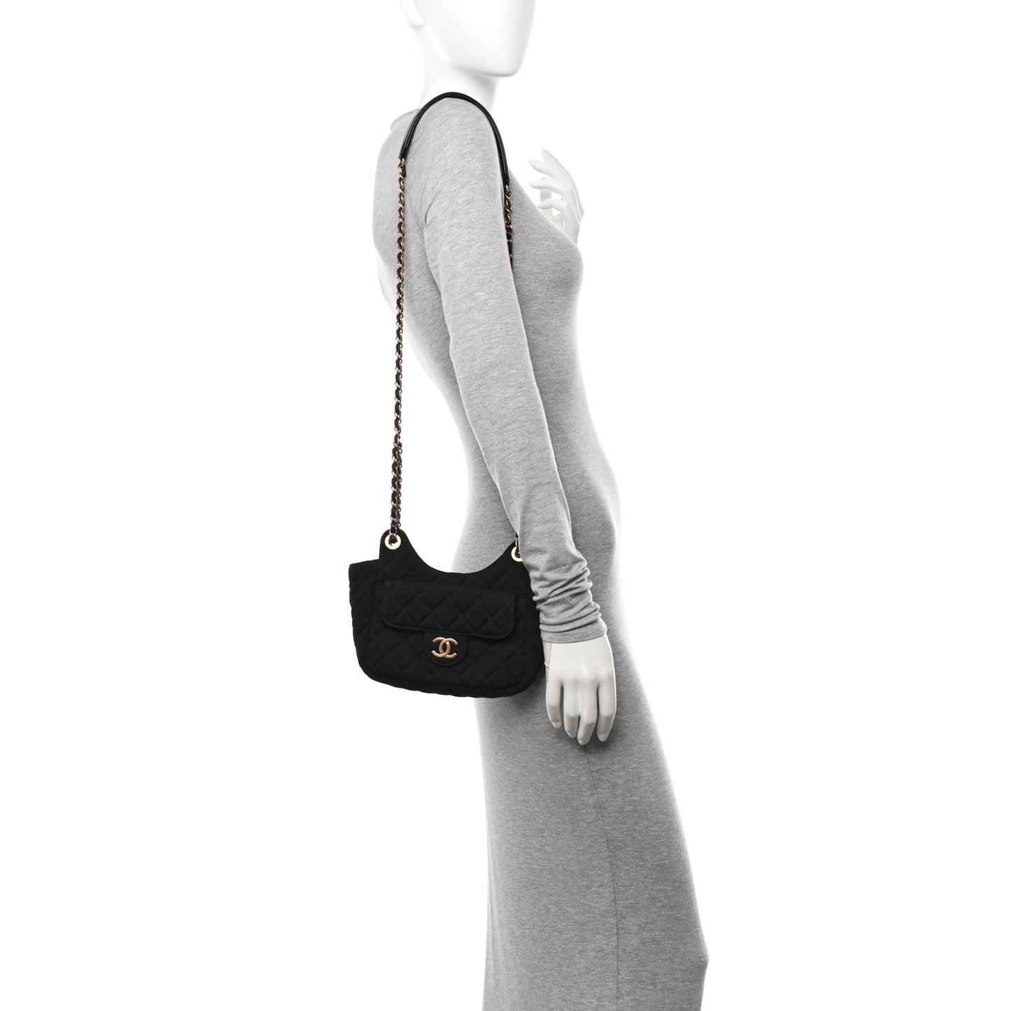 Jersey Quilted Small Wavy CC Hobo Black