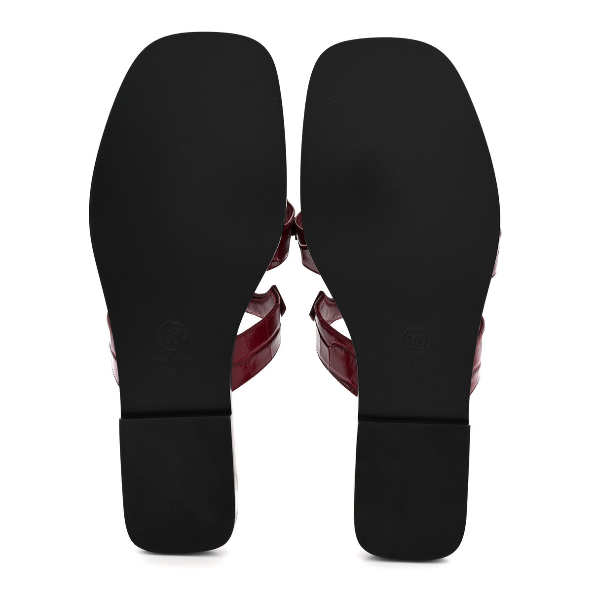 Crocodile Embossed Patent Calfskin CC Thong Sandals 40.5 Burgundy