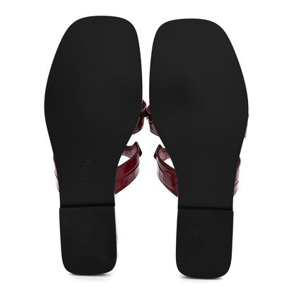 Chanel Crocodile Embossed Patent Calfskin CC Thong Sandals 40.5 Burgundy 6 of 11
